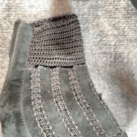 Silent D Black Suede Leather Knit Ankle Boots 37 Heeled Booties Block Heel Zip - Picture 11 of 16